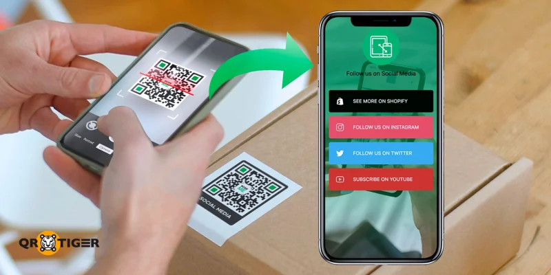 Box with QR code linking social medias