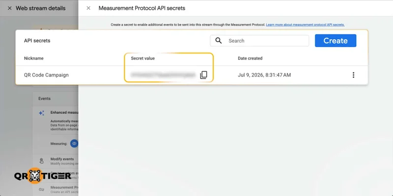 GA4 API Secret GA4 Measurement Protocol API secrets creation panel