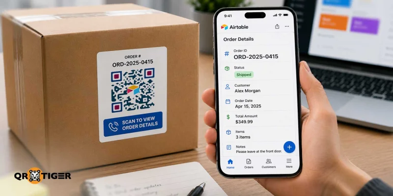 Airtable QR code sticker on shipping box