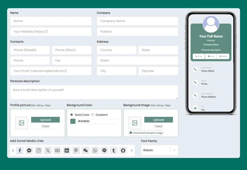Fill in your vCard information QR TIGER vCard details input form