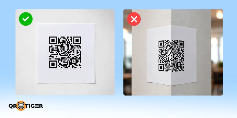 Flat placement beats curved QR surfaces Flat QR code versus corner wrapped placement