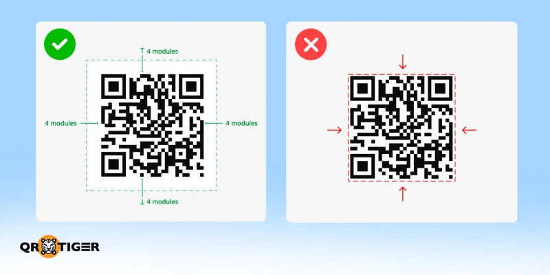 Correct QR code quiet zone spacing Four module quiet zone versus cropped edges