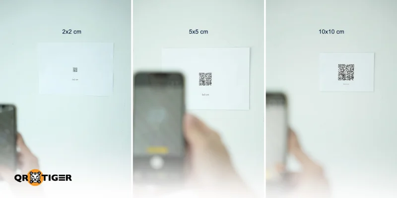 QR code scanning distance by size Three QR code sizes tested against phone