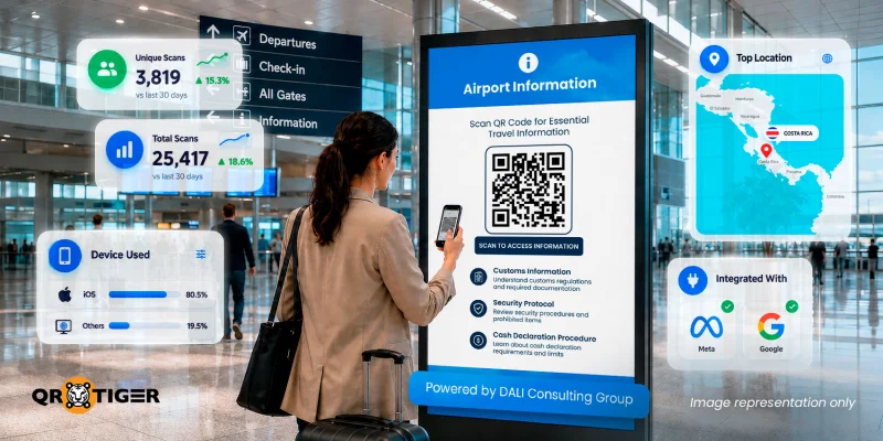 DaLi QR code on airport QR code signages on Costa Rican airport