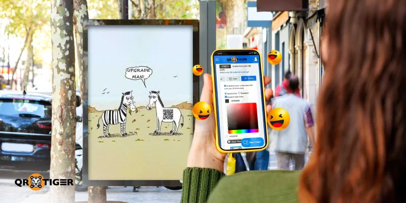 Street advertisement showing a QR code integrated into a zebra illustration
