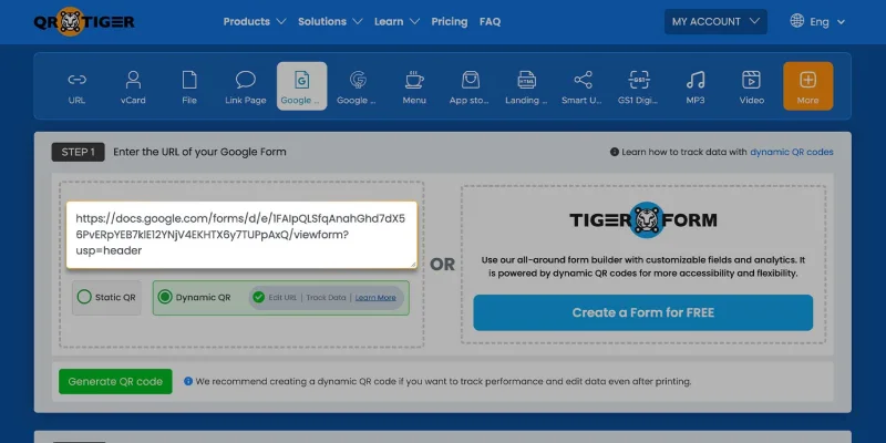 Interface for pasting the shareable Google Form link into the URL field