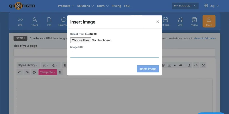 Storing an image in a landing page using QR code Landing page QR code