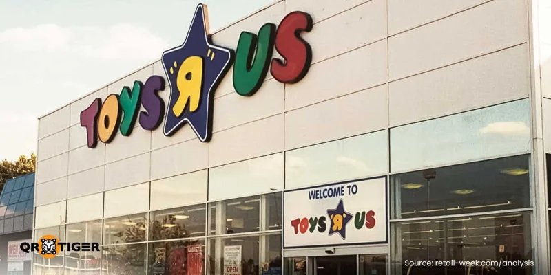 Toys R Us storefront entrance showing the building and logo